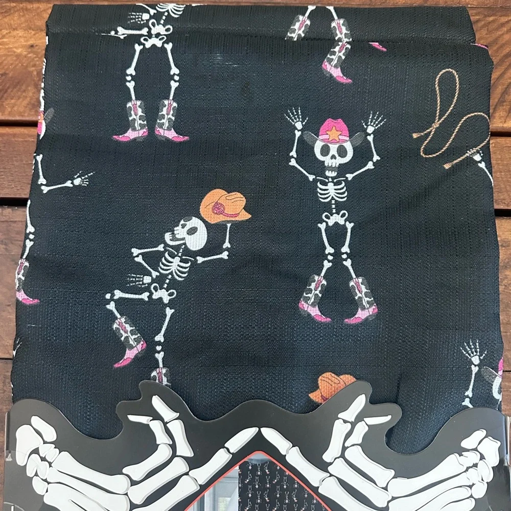 Black & Pink Dancing Skeleton Cowboy Western Print Shower Curtain